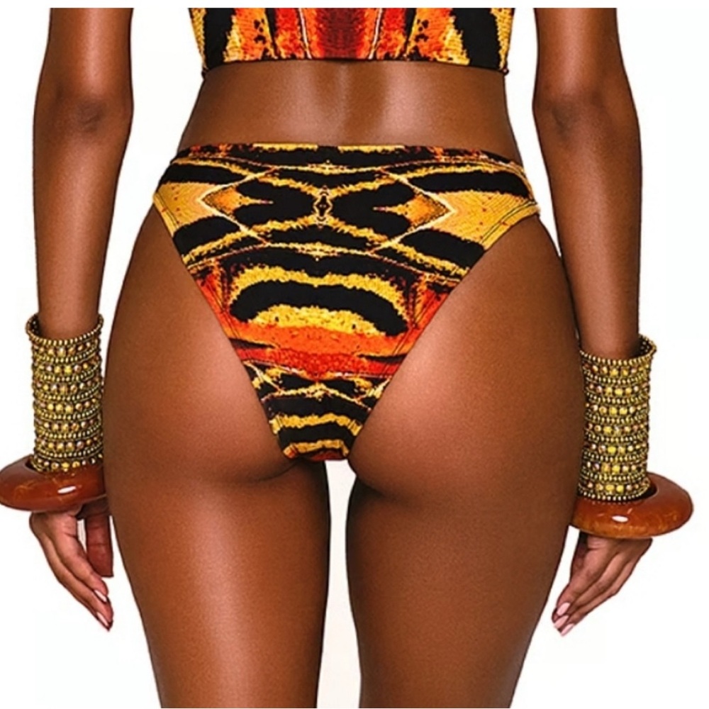 BFYNE Amila Black Yellow Orange Animal Print Bikini Bottom XXL NEW